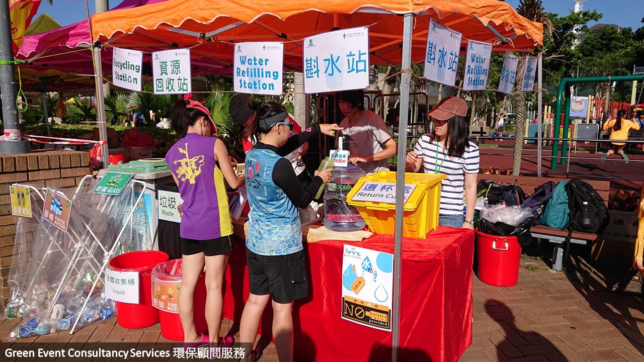 參加者正在使用資源回收站及斟水站內的設施